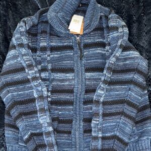 RRL Ralph Lauren Men's Navy and Gray Zip-Up Sweater